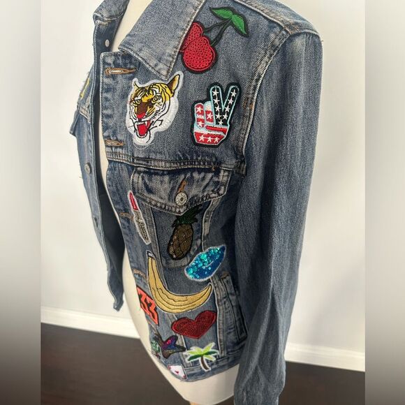 Sunset + Spring Patched Denim Jacket-Womens Size Small - Picture 3 of 13